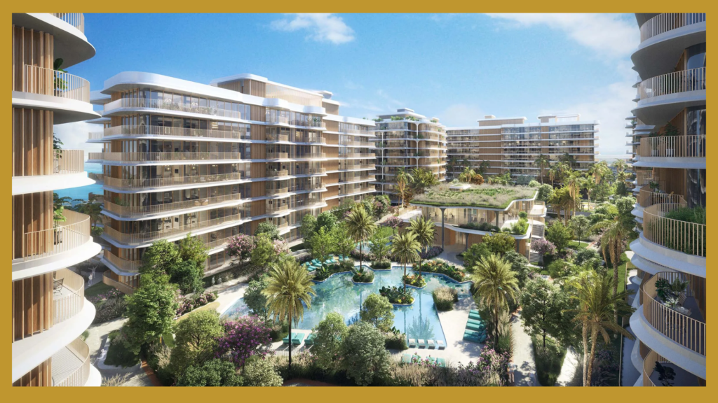 View of Mamsha Gardens, Saadiyat Island, featuring 1–3 bedroom apartments and 2–3 bedroom townhouses for rent and sale by NAS Luxury Real Estate, Abu Dhabi