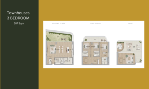 Floor plan of Mamsha Gardens, Saadiyat Island, detailing 1–3 bedroom apartments and 2–3 bedroom townhouses for rent and sale by NAS Luxury Real Estate, Abu Dhabi.