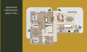 Floor plan of Manarat Living 3 – Spacious layouts for studio, 1, 2, and 3-bedroom apartments on Saadiyat Island, designed by Aldar Properties.