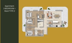 Floor plan of Manarat Living 3 – Spacious layouts for studio, 1, 2, and 3-bedroom apartments on Saadiyat Island, designed by Aldar Properties.