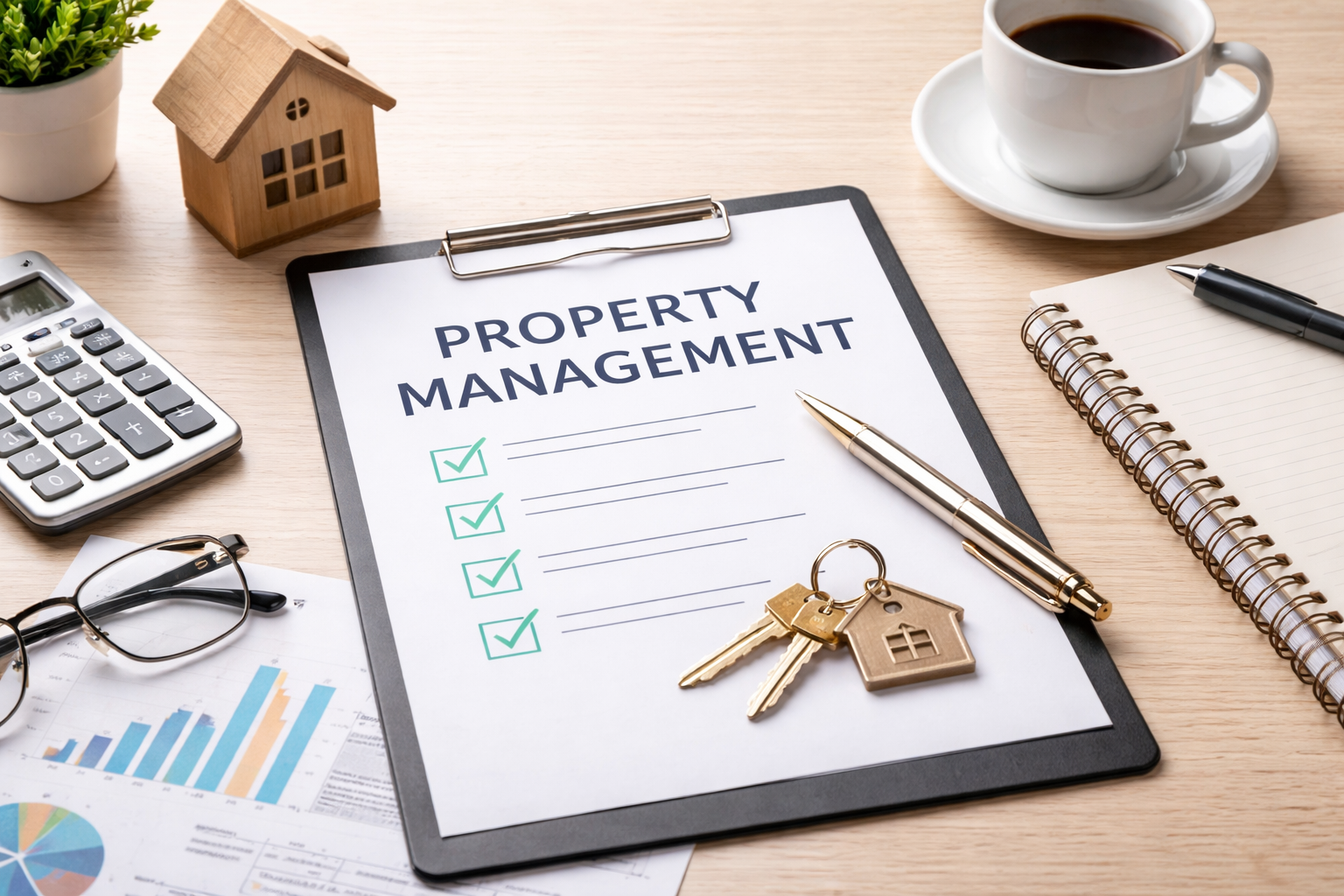 قائمة مراجعة إدارة العقارات مع المفاتيح والتقارير التي تمثل الرقابة الشاملة على العقارات وشفافية المالك في أبوظبي